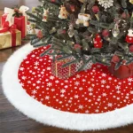SANMADROLA 36" Red Christmas Tree Skirt – Merry Christmas Design with Gold Snowflakes & Faux Fur Trim
