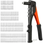 ValueMax 4-in-1 Hand Riveter / Pop Rivet Gun Tool Kit with 200 Rivets – 4 Interchangeable Nosepieces for Metal (3/32", 1/8", 5/32", 3/16")