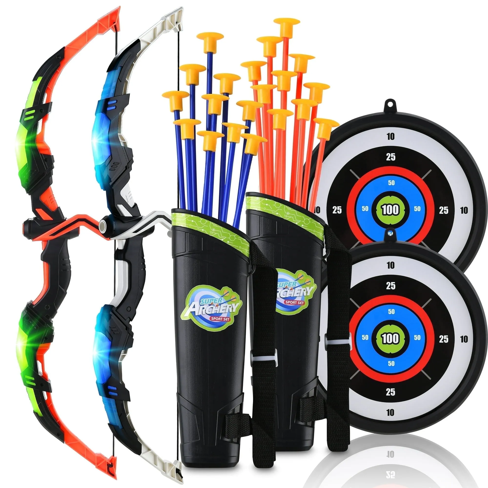YCFUN-2-Pack-Bow-and-Arrow-Toy-S YCFUN 2-Pack Bow and Arrow Toy Set with LED Target & Quiver – Outdoor Archery Toy for Kids 3+ - Image 1