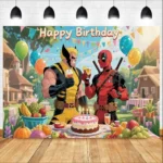 𝓓𝓮𝓪𝓭𝓹𝓸𝓸𝓵 and 𝓦𝓸𝓵𝓿𝓮𝓻𝓲𝓷𝓮 Birthday Party Decoration,5 x 3 FT Party Backdrop Supplies for boys and girls