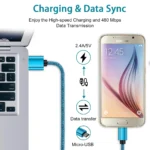 Fast Charger USB Wall Adapter with 6FT Braided Micro USB Cable – Quick Charging for Samsung Galaxy & Android Devices (Blue) - Image 2