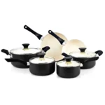 Cook N Home 10-Piece Nonstick Ceramic Cookware Set – Sauce Pans, Frying Pans & Dutch Oven with Lids, Black