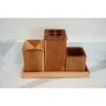 Eleganto® 3-Piece Teak Wood Bathroom Set with Tray – EarthyTeak® Finish | Stylish & Functional - Image 2