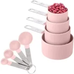 8-Piece Measuring Cups and Spoons Set – Nesting Kitchen Essentials with Stainless Steel Handles for Dry & Liquid Ingredients, Pink